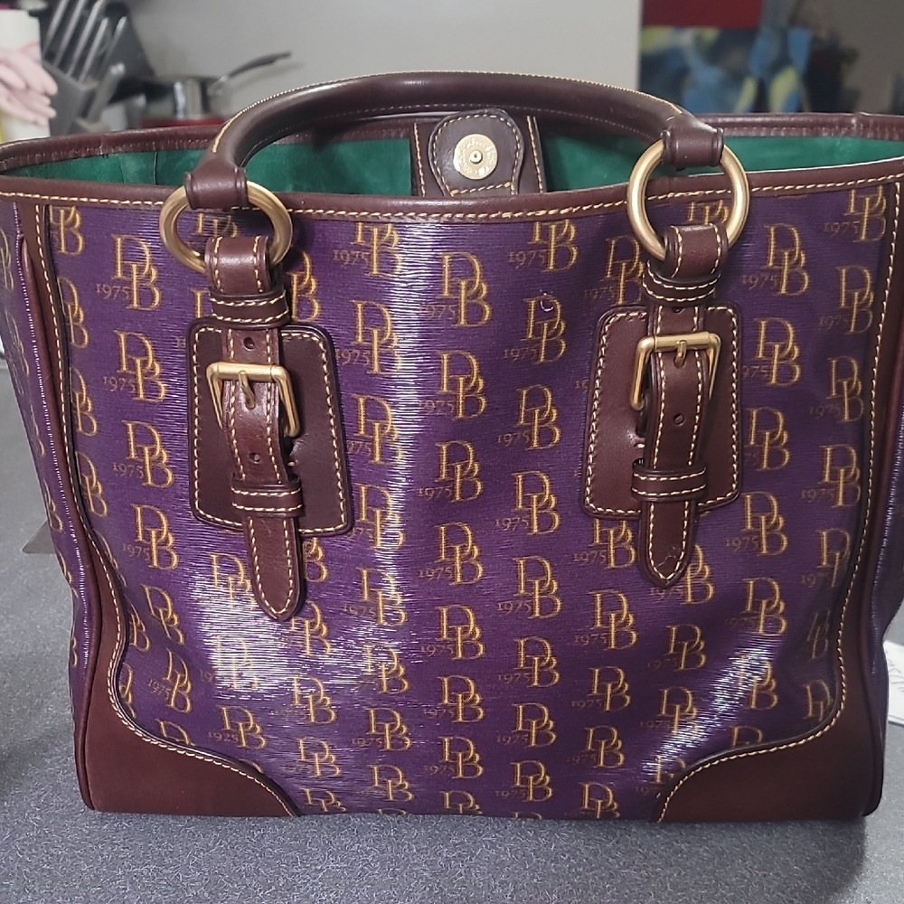 Dooney & Bourke Purple and Brown Logo Tote